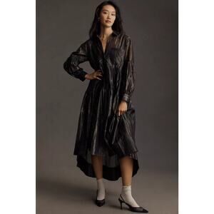 NWT Anthropologie Pilcro Long-Sleeve V-Neck Metallic High-Low Dress Sz XS #MB404